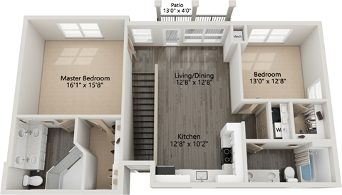 Floor plan for 2 beds, 2 baths, 1193 sqft